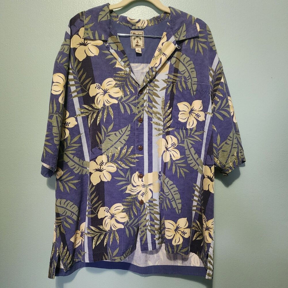 Montego Mon Mens Hawaiian Silk Shirt Size Extra Large Floral Aloha Button Down